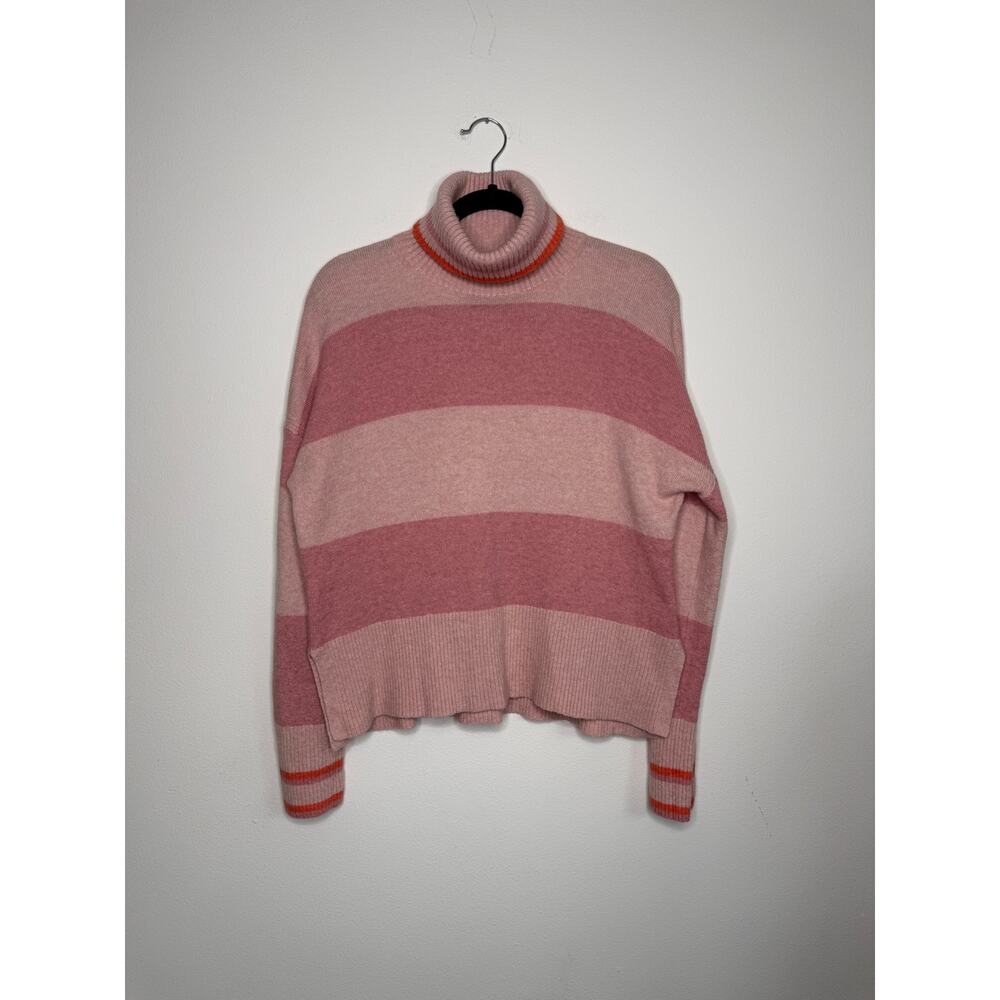 J.Crew Alpaca Merino Wool Pink Striped Turtleneck Sweater Colorblock Cozy Knit M